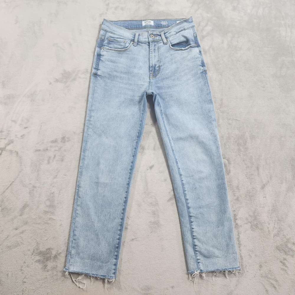 Kensie Jeans Womens 6/28 Blue The Allie High Rise Slim Straight Raw Hem Stretch